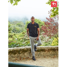 Th Clothes® THC ROME. Men's Polo Shirt with contrast colour trim and buttons / Black