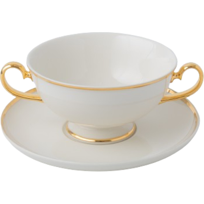 Quality Ceramic PRIMA GOLD BULJONA TASE AR OSĀM 280ML, AR APAKŠTASI 16CM, Quality Ceramic