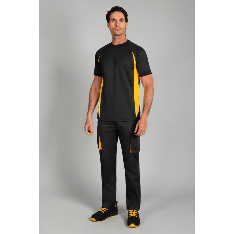 Velilla VL SLAYER. Two-tone bird-eye technical t-shirt (160g/m²), in polyester (100%) / Navy blue / Yellow