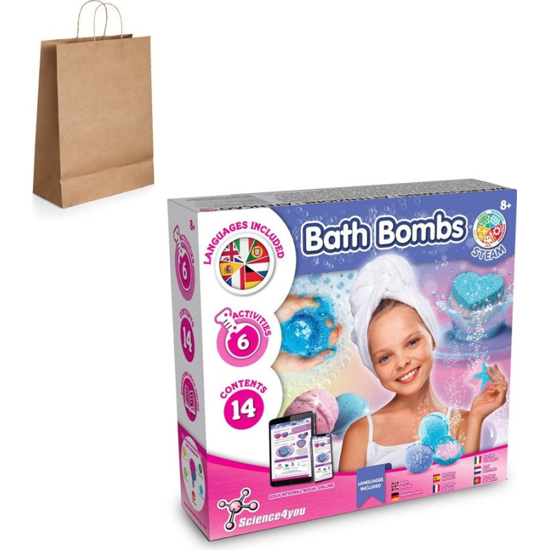 Science4You Bath Bombs Kit III. Educational toy supplied with a kraft paper gift bag (115 g/m&sup2;)
