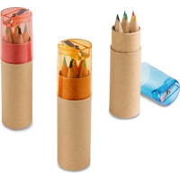 ROLS. Pencil box tube with 6 coloured pencils and sharpener