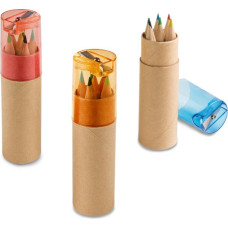ROLS. Pencil box tube with 6 coloured pencils and sharpener
