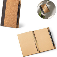 VICENTE. B6 notebook in cork and recycled polyester (100% rPET) with ballpoint pen