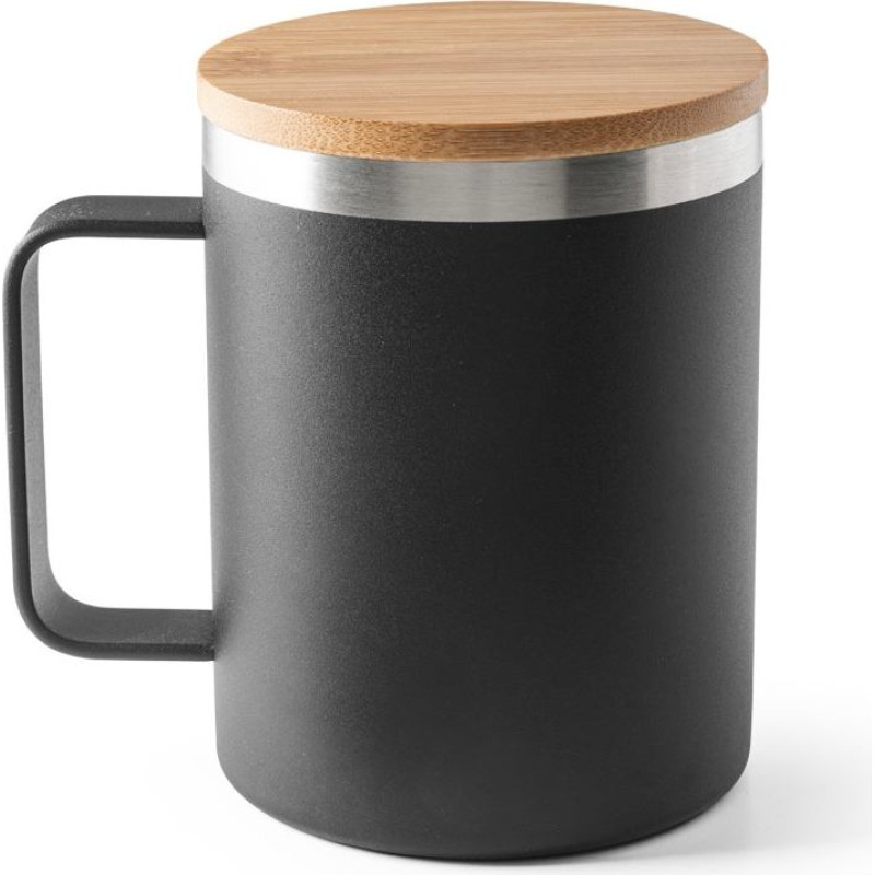 LAUDA. Mug in 90% recycled stainless steel with bamboo lid 420 mL