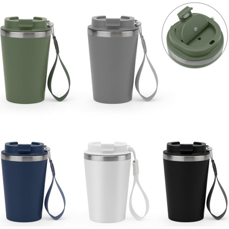 SPITZ. Stainless steel travel mug (90% recycled) with PP outer wall and matte finish 460 mL