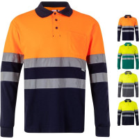 Velilla VL PLUTO LARGE. Two-tone piqu&eacute; polo shirt (150g/m&sup2;) with long sleeves, in cotton (55%) and polyester (45%)