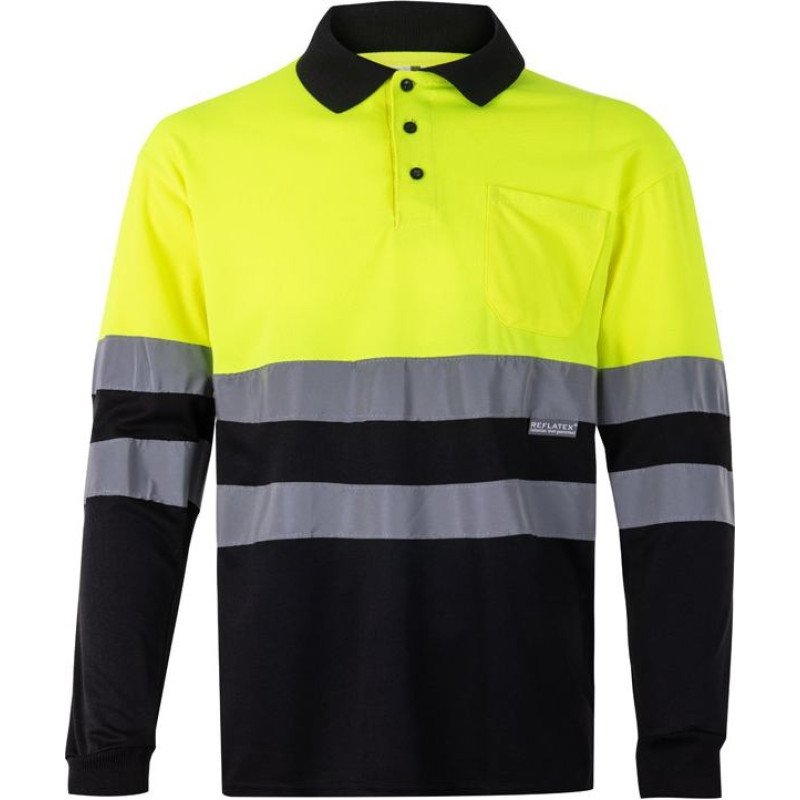 Velilla VL VULCAN LARGE. Two-tone bird-eye polo shirt (160g/m²) with long sleeves, in polyester (100%)