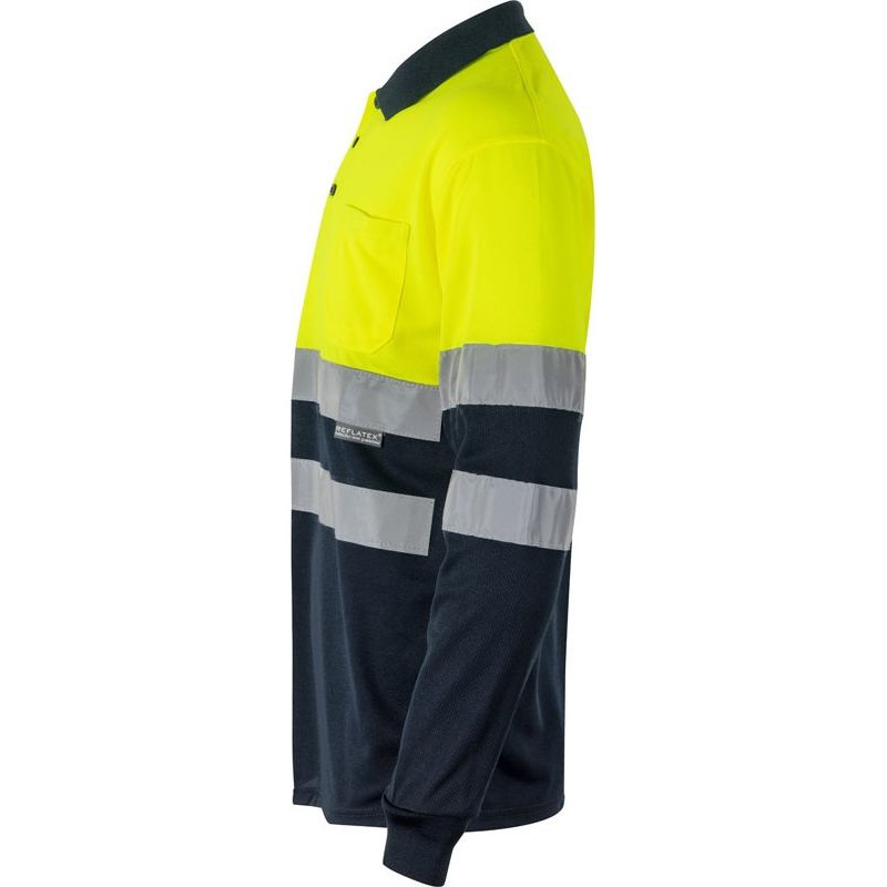 Velilla VL VULCAN LARGE. Two-tone bird-eye polo shirt (160g/m²) with long sleeves, in polyester (100%)