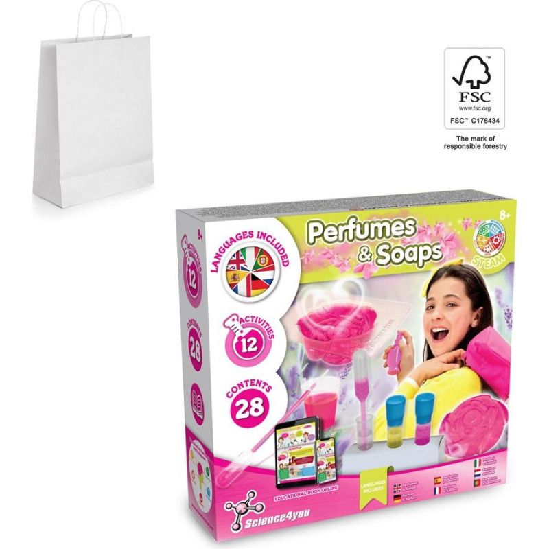 Science4You Perfume & Soap Factory Kit II. Educational game supplied with a kraft paper gift bag (90 g/m&sup2;), made from FSC&trade; certified material and other controlled materials