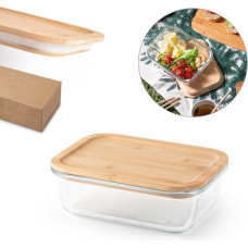 PORTOBELLO. Lunch Box. Hermetic box in borosilicate glass and bamboo lid 1000 mL