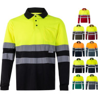 Velilla VL VULCAN. Two-tone bird-eye polo shirt (160g/m&sup2;) with long sleeves, in polyester (100%)