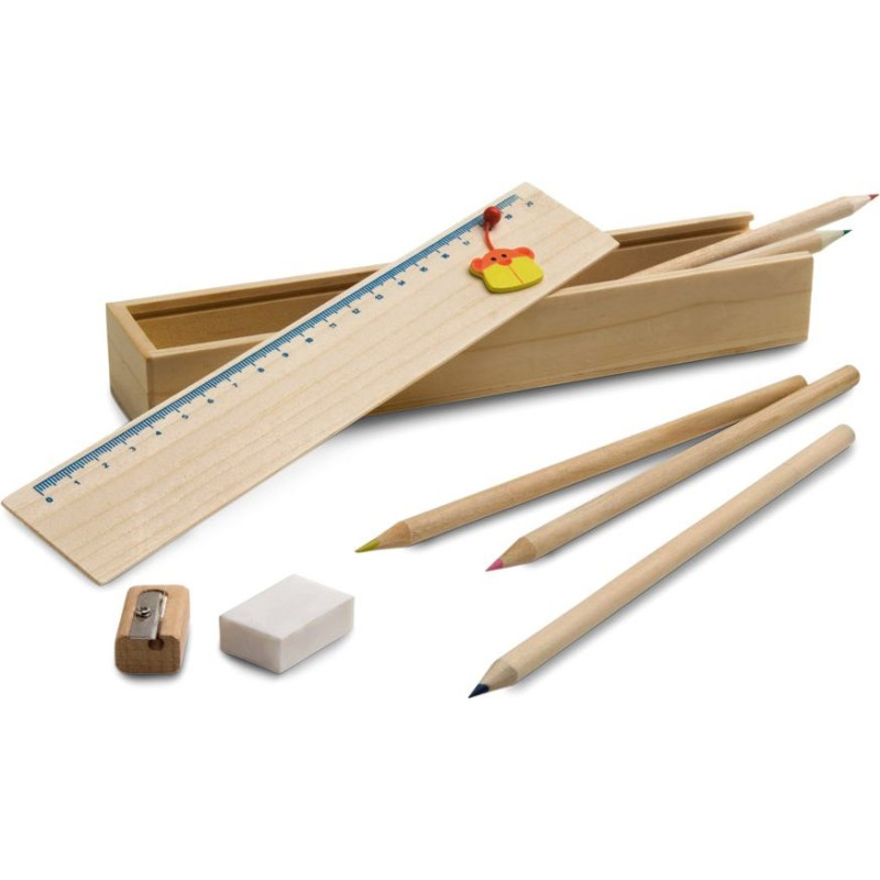 DOODLE. Wooden pencil box set with ruler