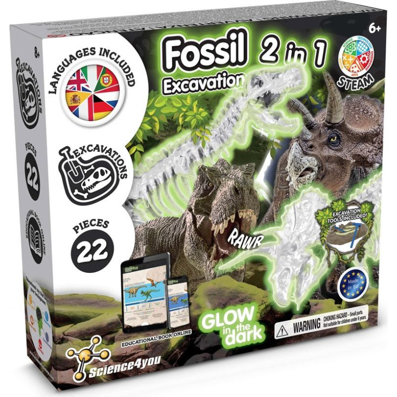 Science4You 2 in 1 Fossil Excavation Kit I. Educational game for children
