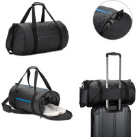 OSASCO SPORT. Cylindrical sports bag in high-density 600D recycled polyester with side compartment for shoes