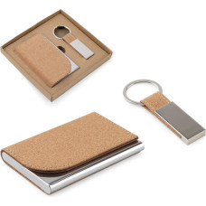 GOSLING. Set consisting of a card holder and a key holder, both in metal and cork