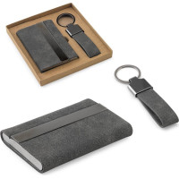 VAUGHN. Set consisting of a card holder and a key holder, both made of metal and recycled polyester (30% rPET)