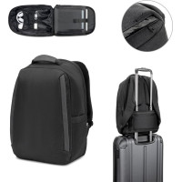 YANGON BPACK. Anti-theft backpack, in twill with water-repellent coating and high-density 600D recycled polyester, for 17'3