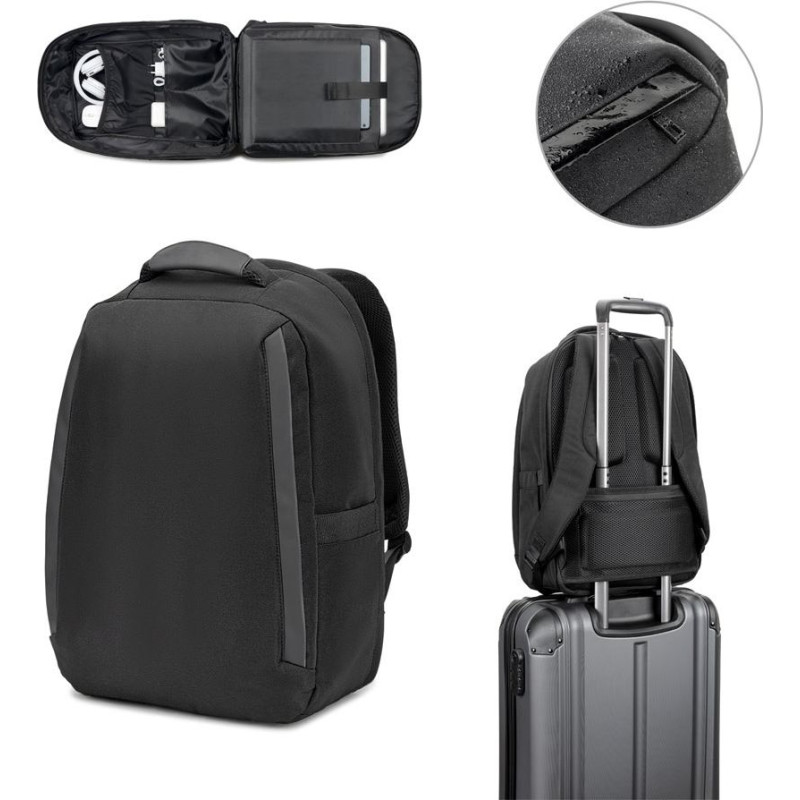 YANGON BPACK. Anti-theft backpack, in twill with water-repellent coating and high-density 600D recycled polyester, for 17'3