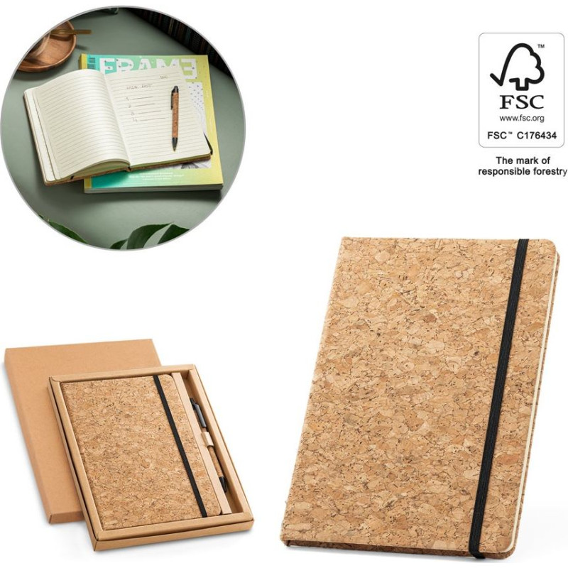 FREUD. A5 notepad and ballpoint pen set in cork